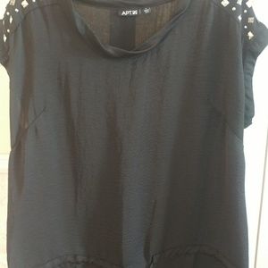 Black pullover top with studded shoulders